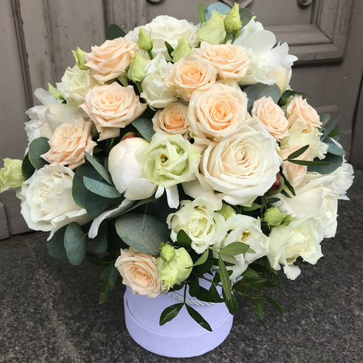Cream flower box with peonies