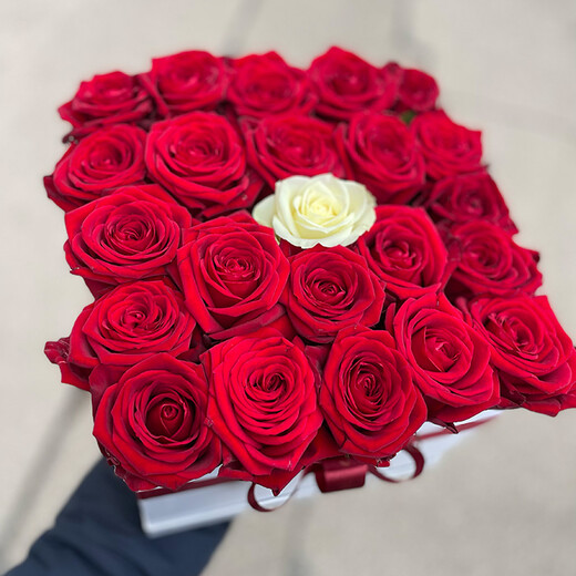 Red roses in a box