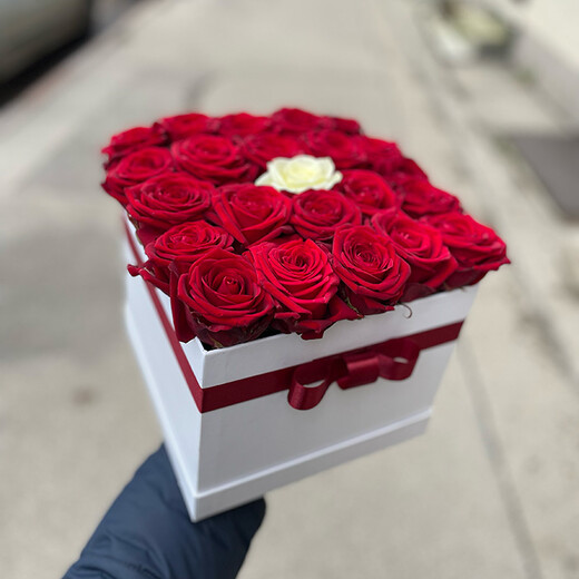 Red roses in a box