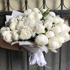 A bouquet of white peonies