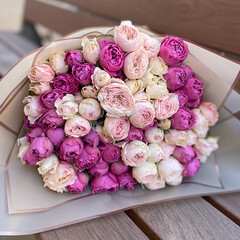 Peony-like bush roses pink, purple mix