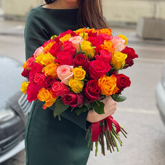 51 roses in different colors